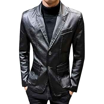 Faux Leather Blazer for Men Stylish 2 Button Moto Leather